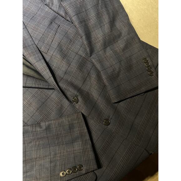 Jos A Bank Traveler Mens 44R Blue Burgundy Plaid Casual Sport Coat Blazer - Picture 8 of 14